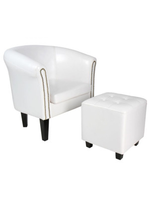 MIADOMODO kreslo Chesterfield s taburetom - biela