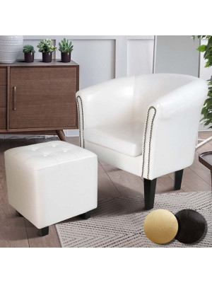 MIADOMODO kreslo Chesterfield s taburetom - biela