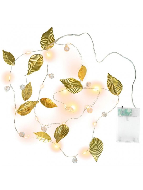 Osvetlenie perly a zlaté listy, 20 LED, teplá biela, 2 kusy