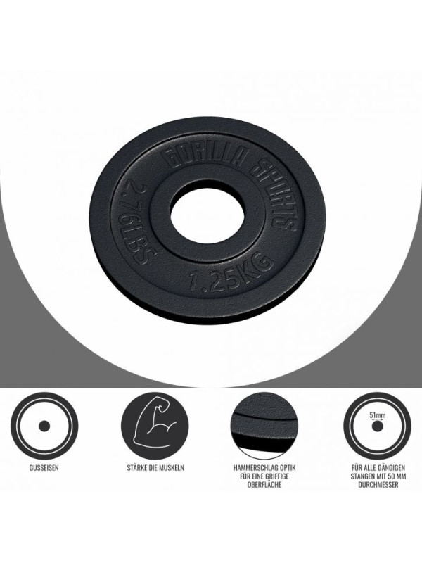 Gorilla Sports Záťažový kotúč 50/51 mm, liatina, 1,25 kg