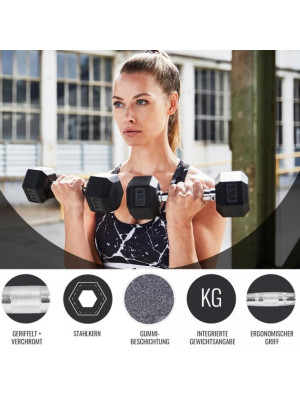 Gorilla Sports Šesťhranná pogumovaná činka, 50 kg