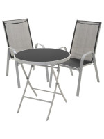 Záhradný set dvoch kresiel a skleneného stolíka so sklápacou doskou