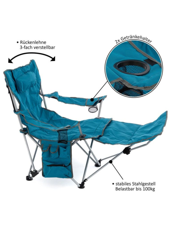 Kempingová stolička s odnímateľnou podnožkou, modrá
