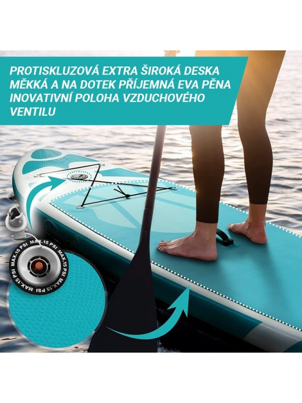 Physionics nafukovací paddleboard, 366 x 80 x 15 cm, mentol
