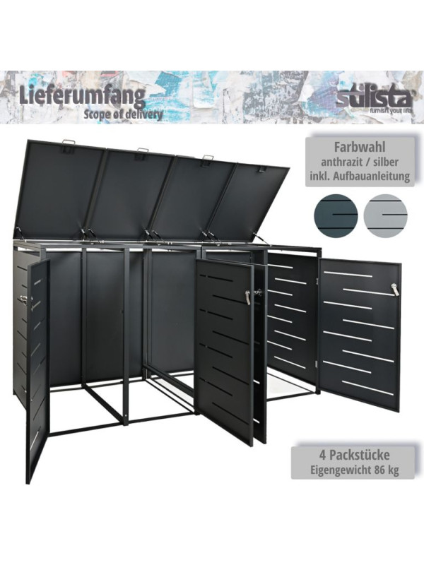 STILISTA skriňa na 4 popolnice 260 x 80 x 116 cm, antracit