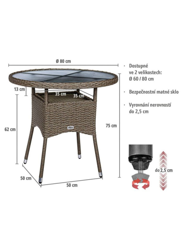 STILISTA  Polyratanový stolík, 80 x 80 x 75 cm, čierny