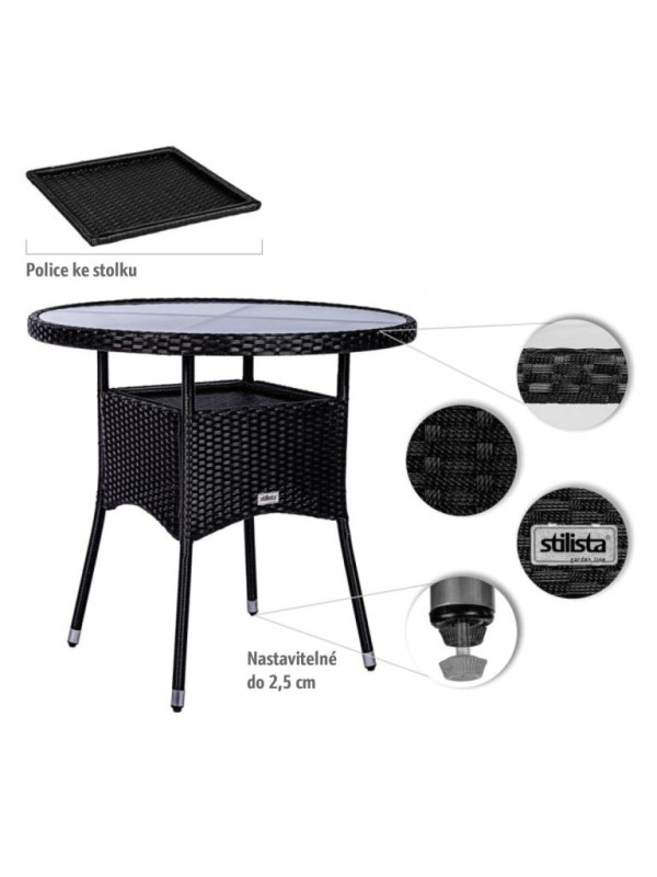 STILISTA  Polyratanový stolík, 80 x 80 x 75 cm, čierny