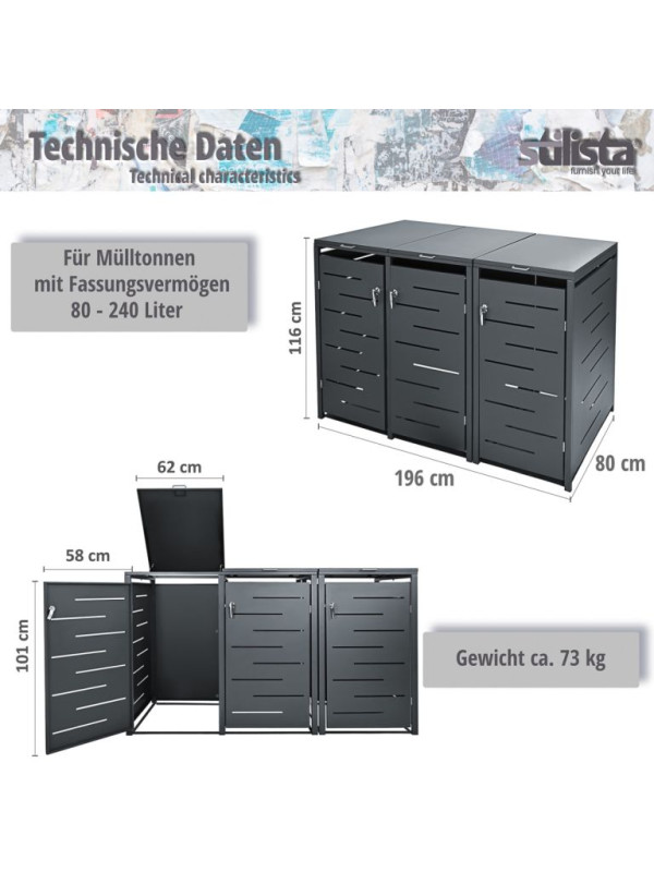 STILISTA Kontajnerová skriňa 201 x 80 x 116 cm, antracitová