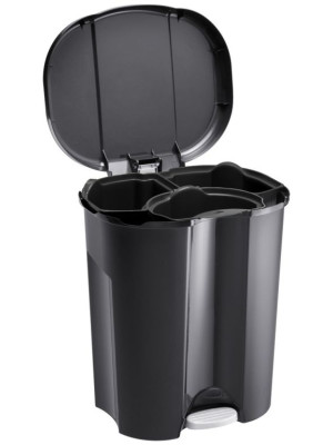 TRIO Odpadkový kôš, 2 x 15 l + 1 x 10 l, plast, čierny/sivý