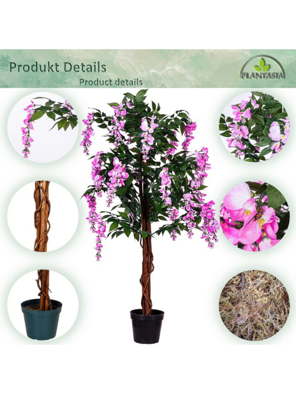 PLANTASIA umelý strom, 120 cm, Wisteria, ružová