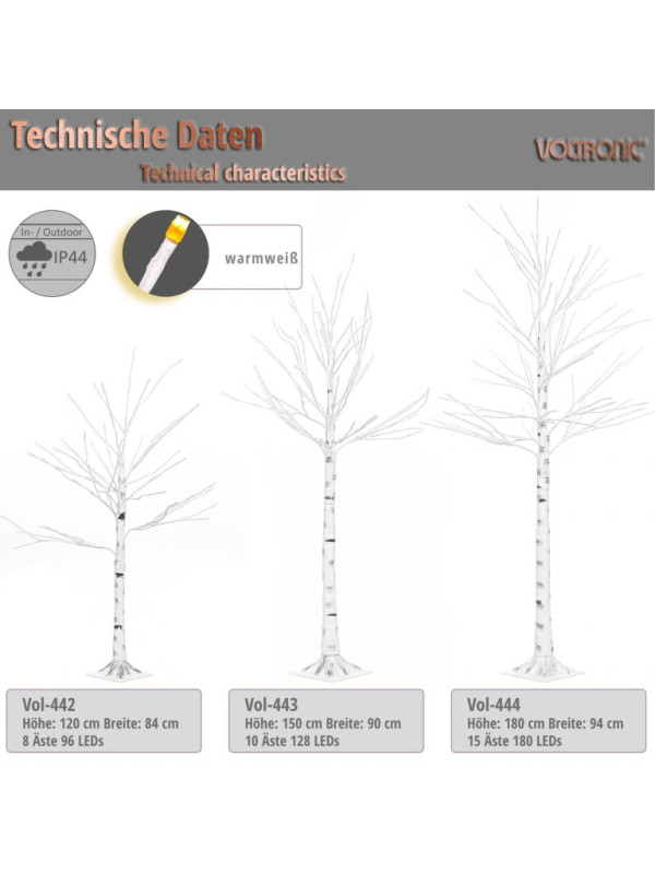 VOLTRONIC LED breza,8 funkcií z ovládačom,teplá biela,180 cm