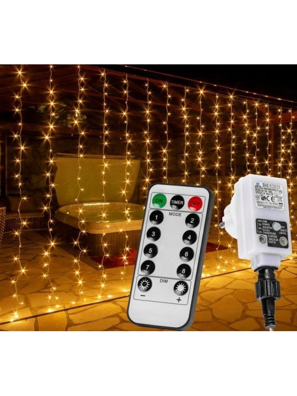 Vianočný svetelný záves - 3x6 m, 600 LED, teple biely