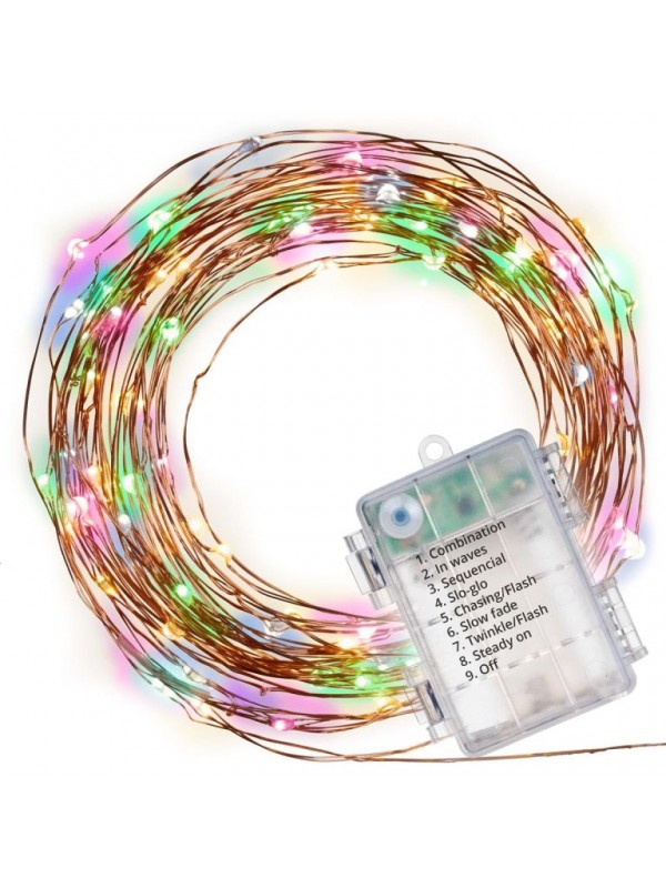 NEXOS LED osvetlenie - medený drôt, 100 LED, farebné