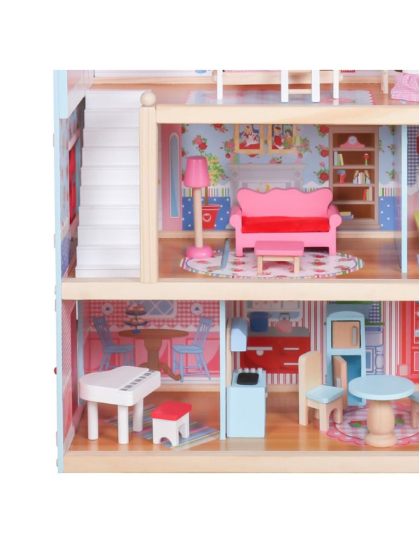 Drevený domček pre bábiky s LED svetlom, 60,5 x 71 x 32,5 cm