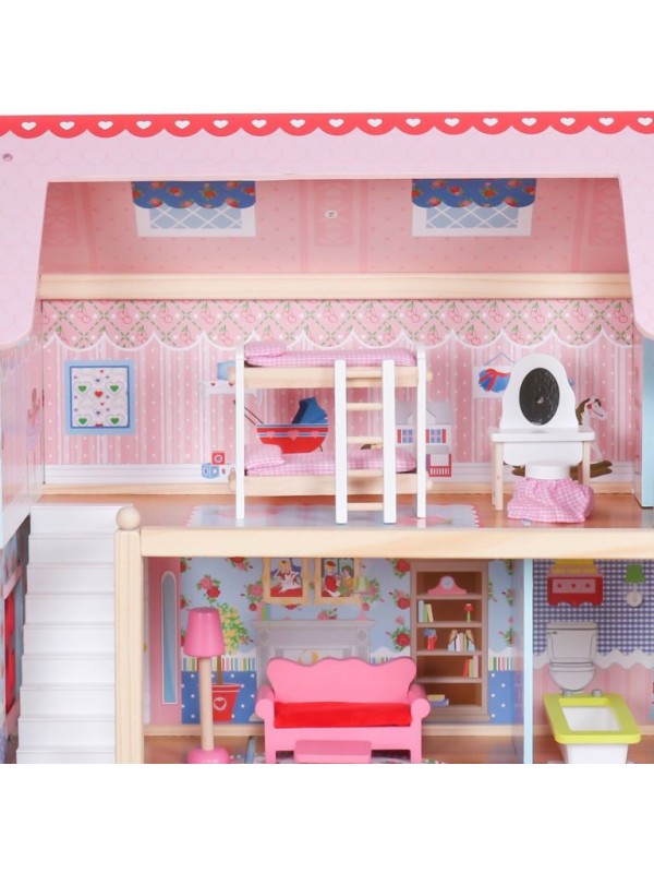 Drevený domček pre bábiky s LED svetlom, 60,5 x 71 x 32,5 cm