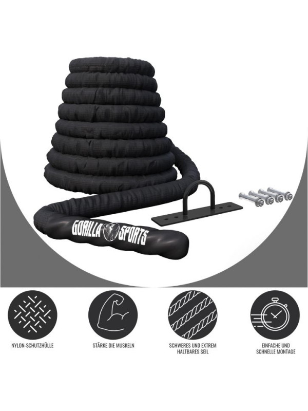 Gorilla Sports Posilňovacie lano s držiakom, 15 m x 5 cm