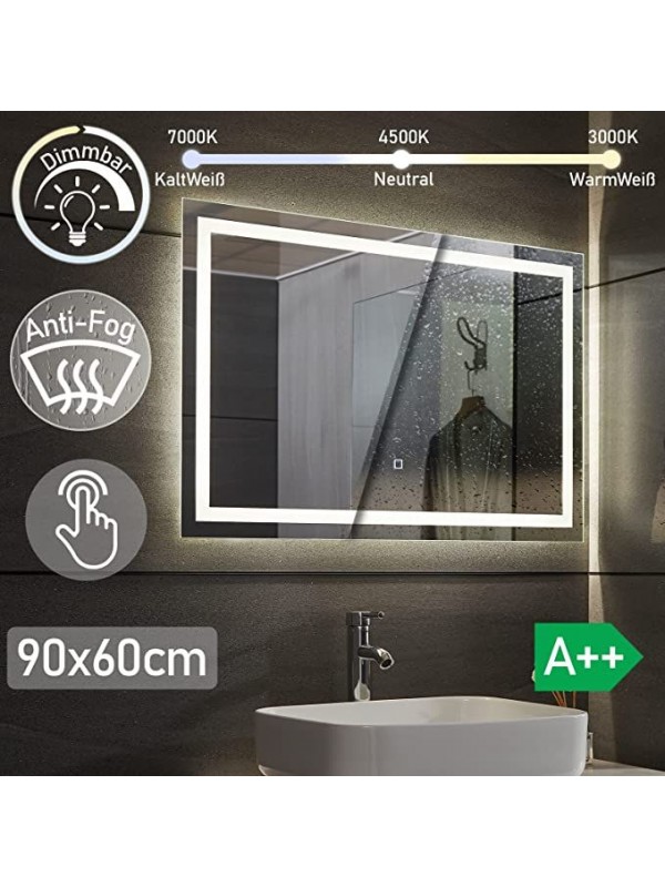 AQUAMARIN kúpeľňové zrkadlo s LED osvetlením, 90 x 60 cm