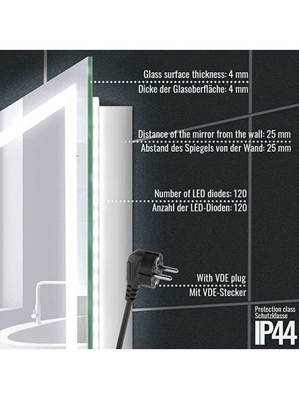 AQUAMARIN kúpeľňové zrkadlo s LED osvetlením 28 W, 80 x 60cm