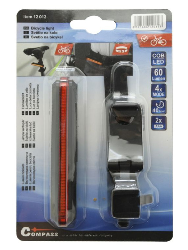 Zadné cyklistické svetlo COB LED, 60 lm, červené, 4 režimy