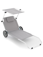 Záhradné skladacie ležadlo s kolieskami a strieškou, sivé