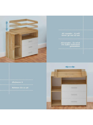 INFANTASTIC Prebaľovací pult, 113 x 53 x 101 cm,biela-sonoma