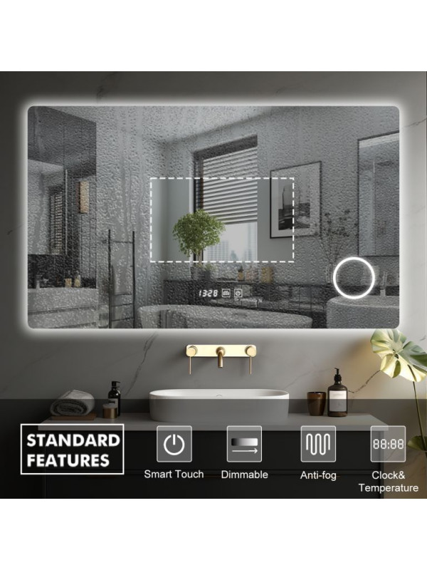 IREDA Kúpeľňové zrkadlo s LED osvetlením, 90 x 70 cm