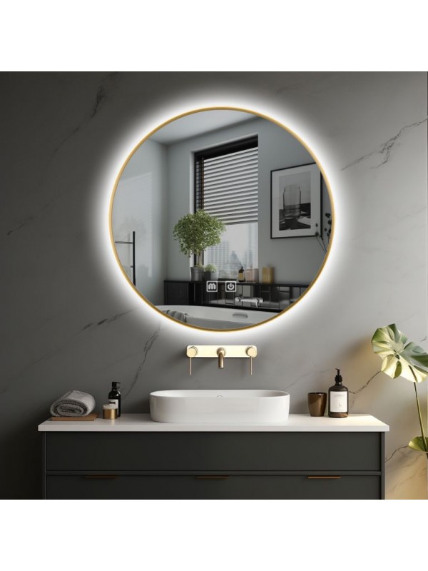 IREDA Kúpeľňové zrkadlo s LED osvetlením, zlatý rám, 70 cm