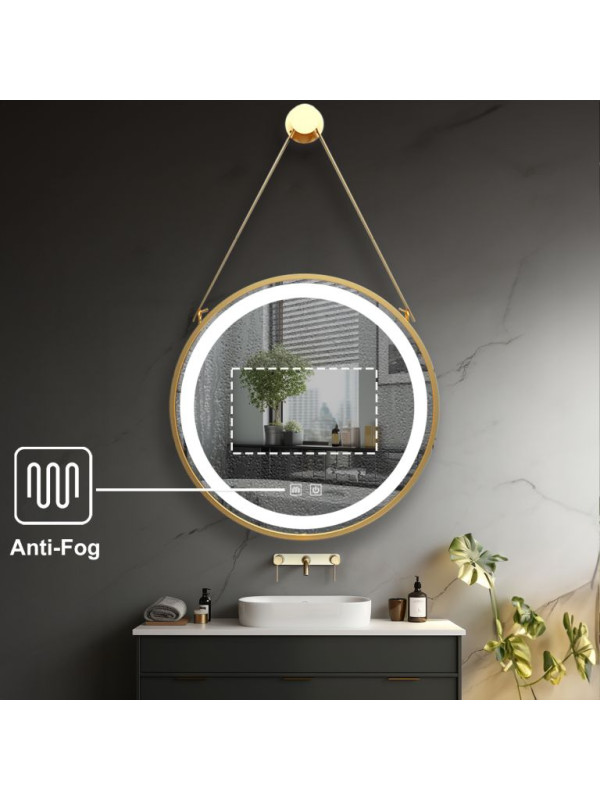 IREDA Kúpeľňové LED zrkadlo s osvetlením, zlatý rám, 60 cm