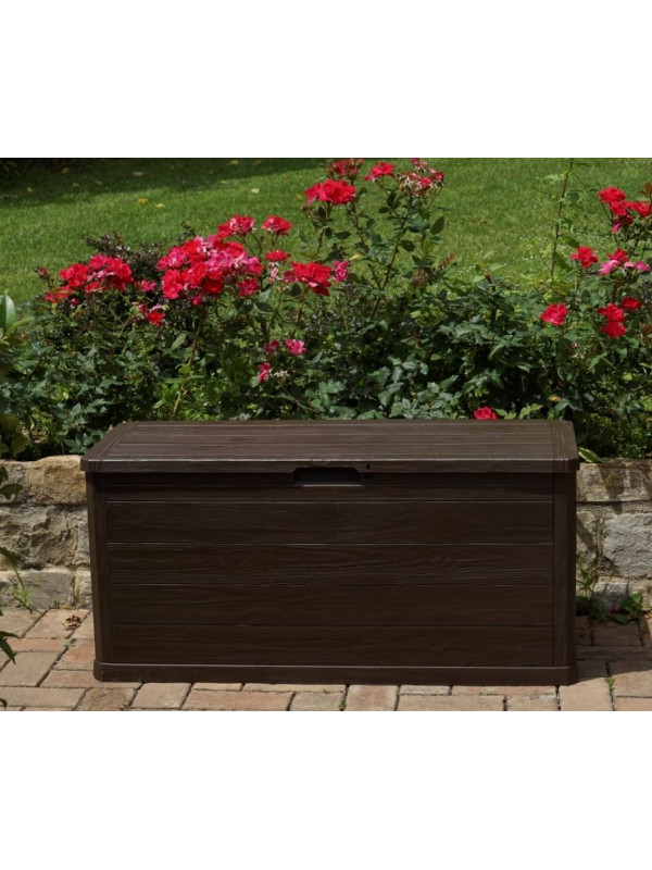 Záhradný plastový úložný box 280 l, imitácia dreva, hnedý