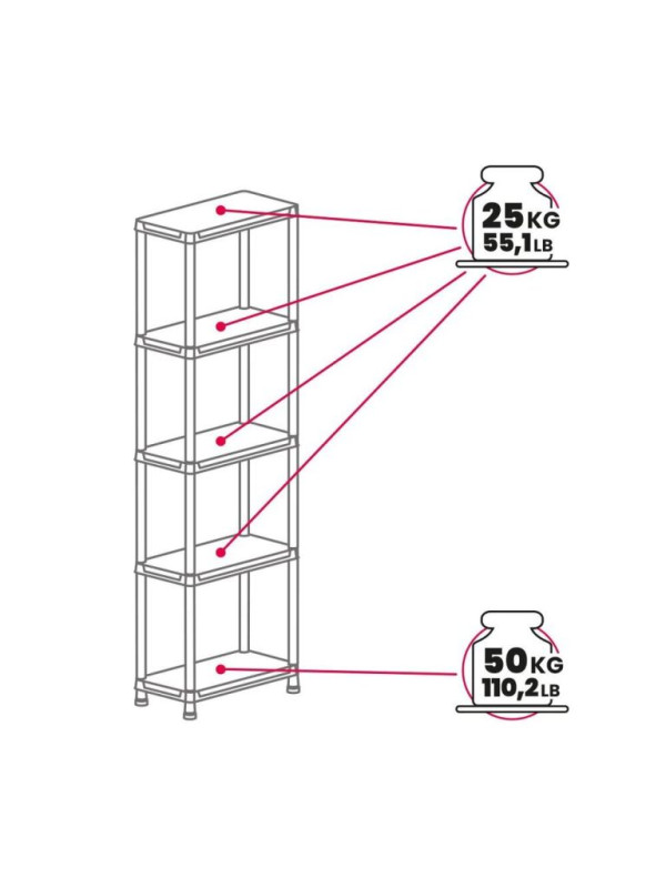 Plastový regál 180x60x30 cm, 5 políc, čierny, recyklovaný