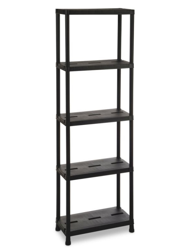 Plastový regál 180x60x30 cm, 5 políc, čierny, recyklovaný