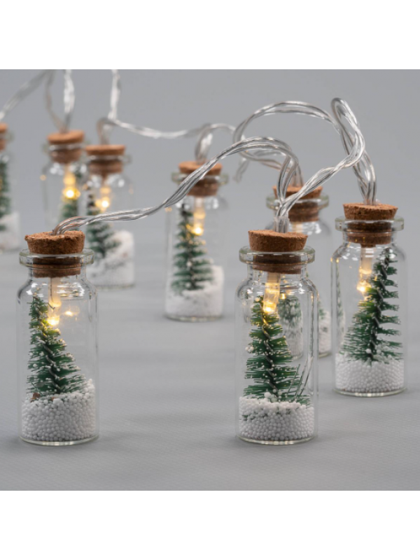 Vianočná dekoratívna reťaz - 8 LED mini poháre so stromčekmi