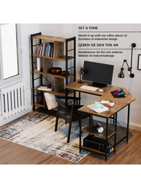 MIADOMODO Písací stôl 138 x 138 x 76 cm, hnedá/čierna