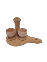 Bukový raňajkový set s držiakmi na vajíčka a slánkou