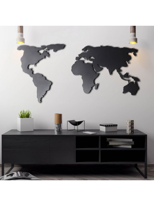 Mapa sveta na stenu, 60 x 120 cm, čierny kov