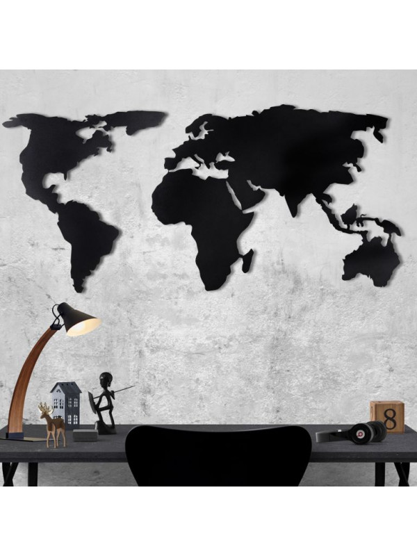 Mapa sveta na stenu, 60 x 120 cm, čierny kov