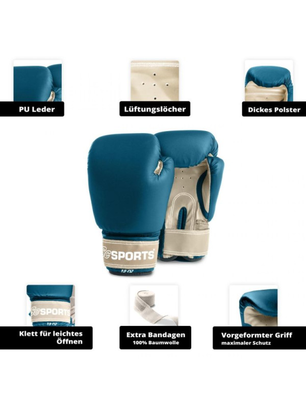 Boxovacie vrece s príslušenstvom, béžovo-modrý set na trénin