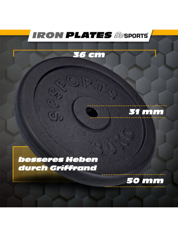 ScSPORTS Liatinový kotúč 30 kg, priemer 30/31 mm, čierny