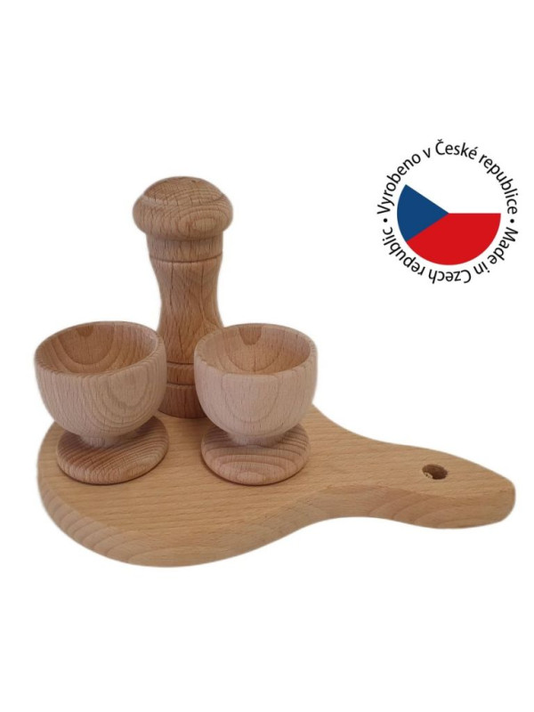Bukový raňajkový set s držiakmi na vajíčka a slánkou