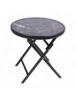 Záhradný bistro stolík, skladací, Ø 45 cm, čierny mramor