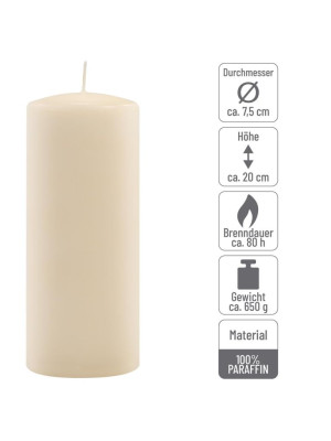 Sada stĺpových sviečok, 20 cm, Ø 7,5 cm, krémová, 6 ks