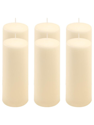 Sada stĺpových sviečok, 20 cm, Ø 7,5 cm, krémová, 6 ks