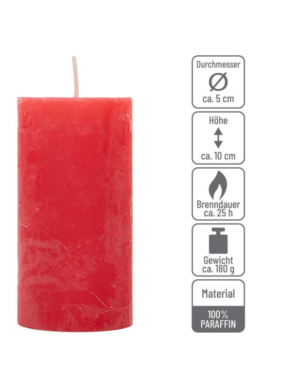 Červená parafínová sviečka rustikálna 10 cm, 25 h, súprava 1