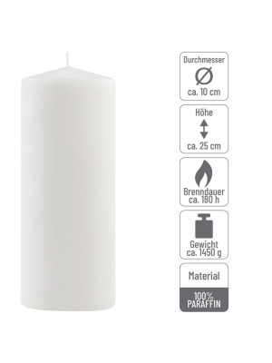 Sada stĺpových sviečok, 25 cm, Ø10 cm, biela, 2 ks