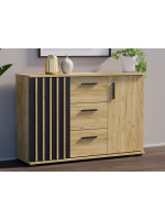 Komoda 120 cm, farba dub craft so zásuvkami a úchytkami