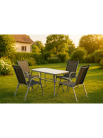 Záhradný skladací set stôl + 4 stohovateľné stoličky – čierna