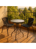 Bistro stolík so sklenenou doskou a 2 stoličkami z polyratanu Garth