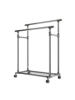 Kovový stojan na oblečenie na kolieskach, 2 tyče + police