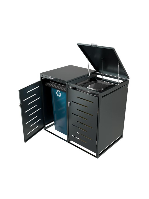 Kovový prístrešok pre 2 popolnice, antracit, 132×116×80 cm