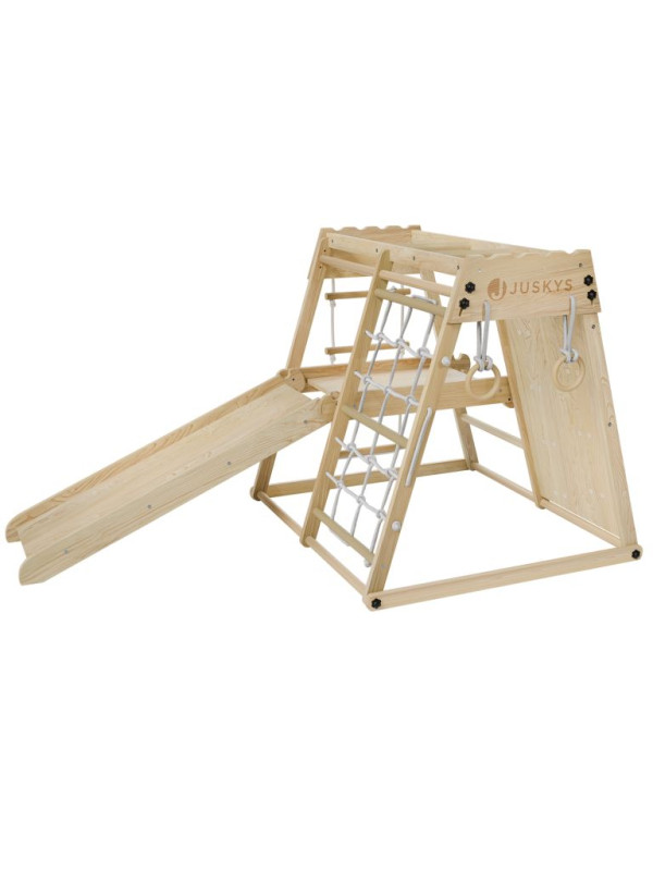 Detské vnútorné drevené ihrisko so šmykľavkou, lezeckou sten